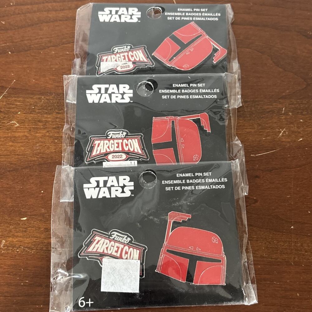 Funko Star Wars Boba Fett Red Chrome Target Con 2022 Enamel Pin Set Lot Of 3